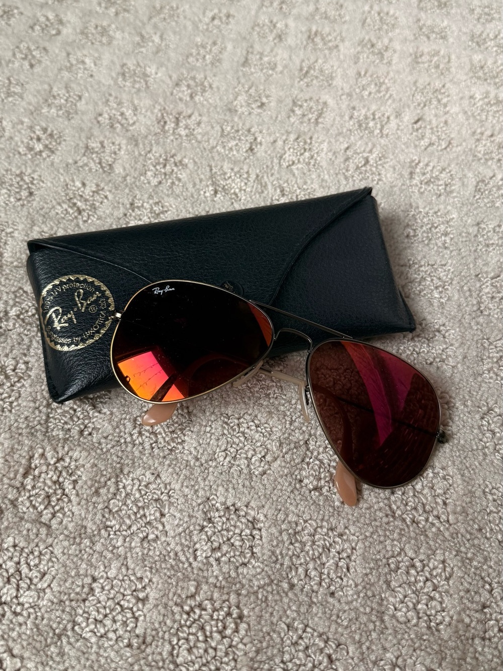 Ray-Ban Aviator Brushed Bronze Red Mirror Sunglasses 58mm with case